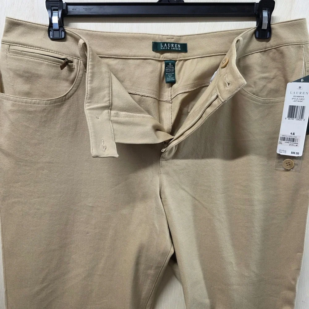 Lauren Ralph Lauren Slimming Fit Pants 16 Light Wheat Tan Straight Leg NWT